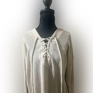 Sadie & Love‎ Cream Lace-Up Knit Sweater Size Large